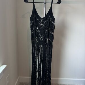 Black crochet maxi dress with fringe #crochet #maxidress #festival